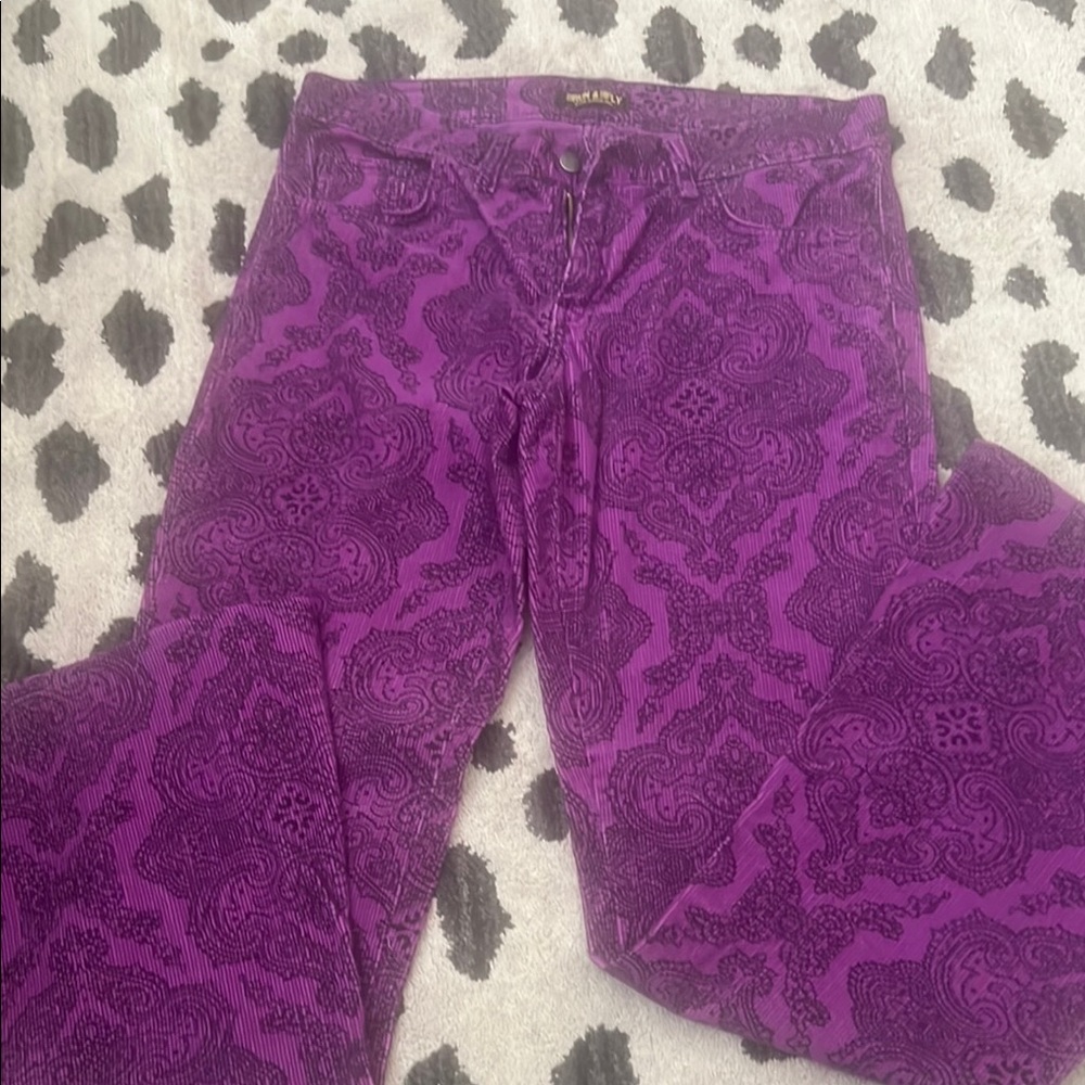 Purple Patterned Boot Cut Pants - image 1